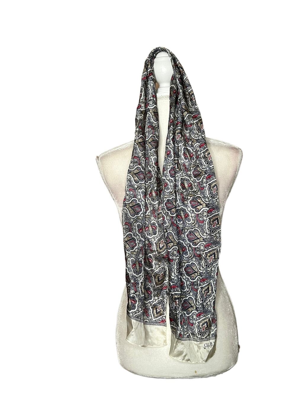 Echo Club 7 Silk Scarf Semi Sheer Paisley rectangle cream